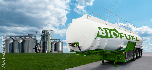Canvas-taulu Tank with the inscription BIOFUEL on the background of silos
