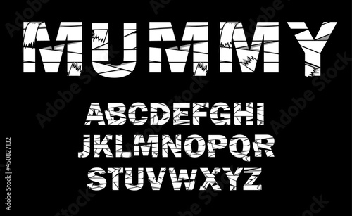 Mummy bandages font. Halloween vector illustration.