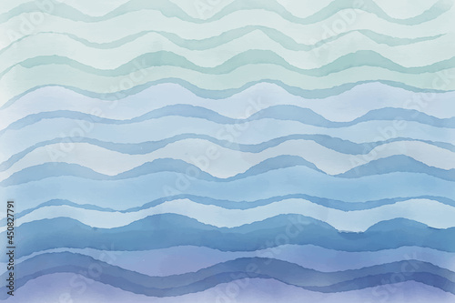 Sea waves blue watercolor stripes pattern abstract summer background, vector illustration 