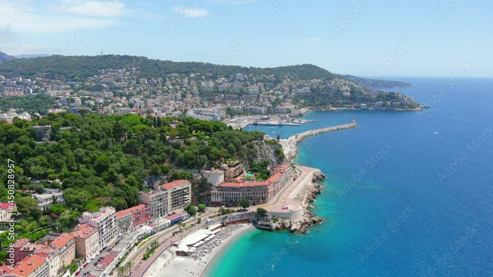 Nice: Aerial view of city in France, iconic hilltop park Castle Hill (Colline du Château) - landscape panorama of Europe from above Nice: Aerial view of city in France, iconic hilltop park Castle Hill (Colline du Château) - landscape panorama of Europe from above