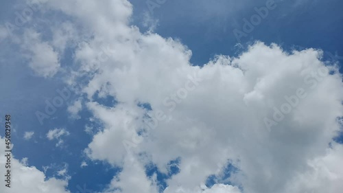 Timelapse of White Cumulus Clouds Changing Shape In Blue Sky With Green Trees