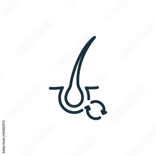 Hair Replacement Concept Line Icon. Follicle and Hair Bulb Restoration Therapy Linear Pictogram. Hair Care Process Outline Icon. Editable Stroke. Isolated Vector Illustration
