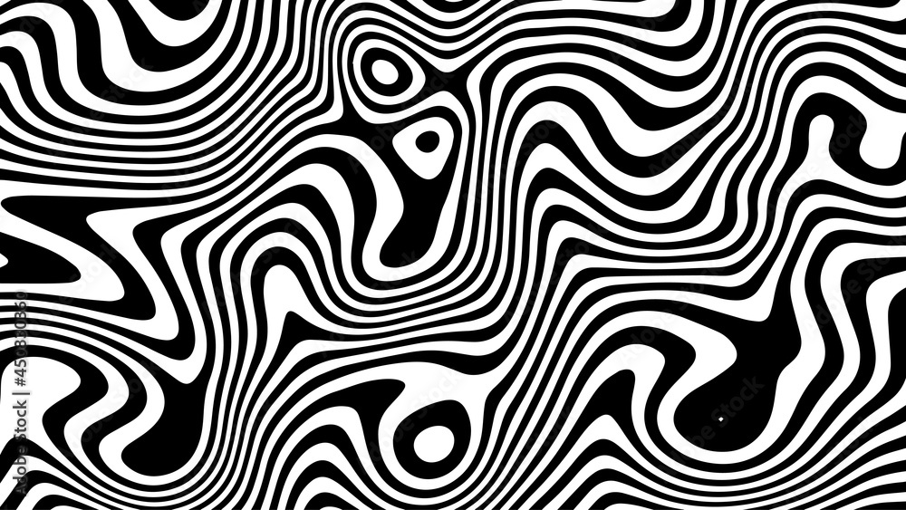 Caustics distortion line art vector background. Minimalistic wave concept. Optical illusion. Abstract futuristic background with zebra stripes. Twisted surface. Ripples
