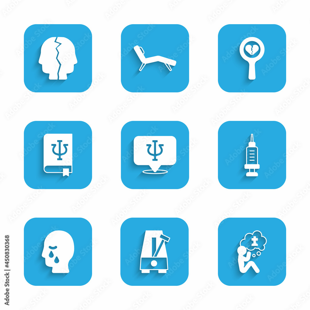 Set Psychology, Psi, Metronome with pendulum, Man graves funeral sorrow, Addiction to the drug, book,, Broken heart divorce and Bipolar disorder icon. Vector Set Psychology, Psi, Metronome with pendulum, Man graves funeral sorrow, Addiction to the drug, book,, Broken heart divorce and Bipolar disorder icon. Vector