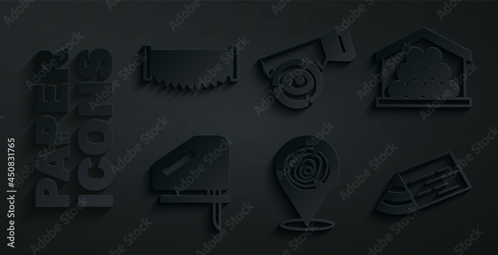 Set Wooden logs, Electric jigsaw, beam, Hand and and Two-handed icon. Vector Set Wooden logs, Electric jigsaw, beam, Hand and and Two-handed icon. Vector