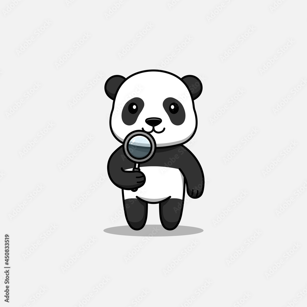 Cute panda holding a magnifying glass