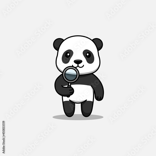 Cute panda holding a magnifying glass