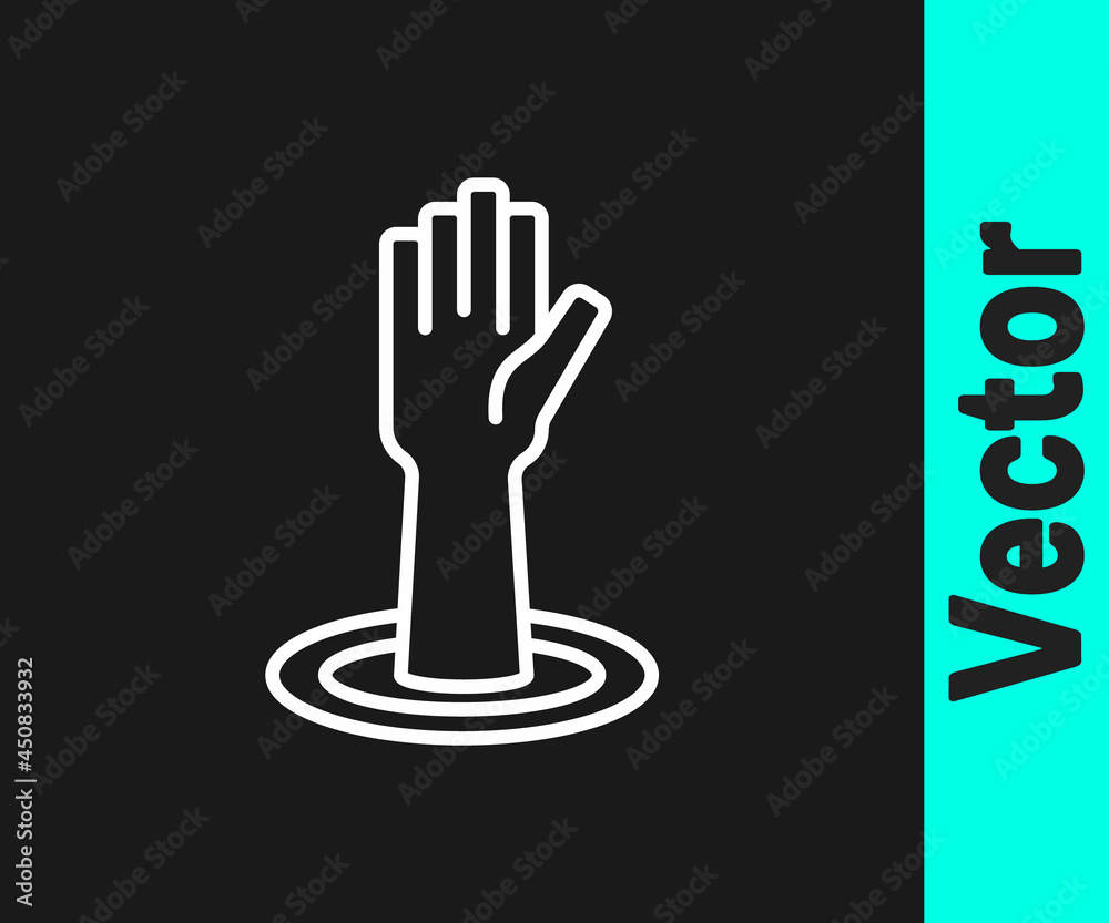 White line Helping hand icon isolated on black background. Vector White line Helping hand icon isolated on black background. Vector