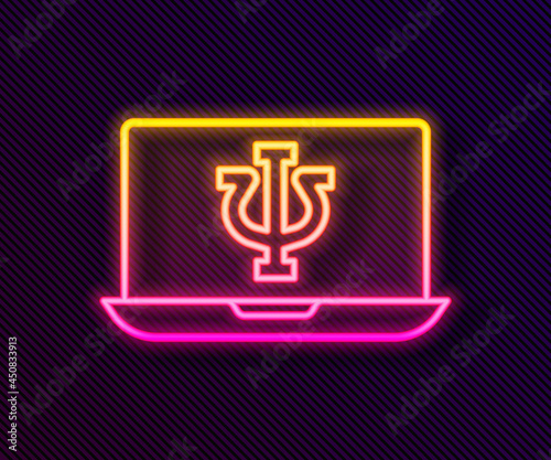 Glowing neon line Online psychological counseling distance icon isolated on black background. Psychotherapy, psychological help, psychiatrist online consulting. Vector