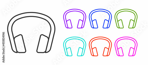 Black line Headphones icon isolated on white background. Earphones. Concept for listening to music  service  communication and operator. Set icons colorful. Vector