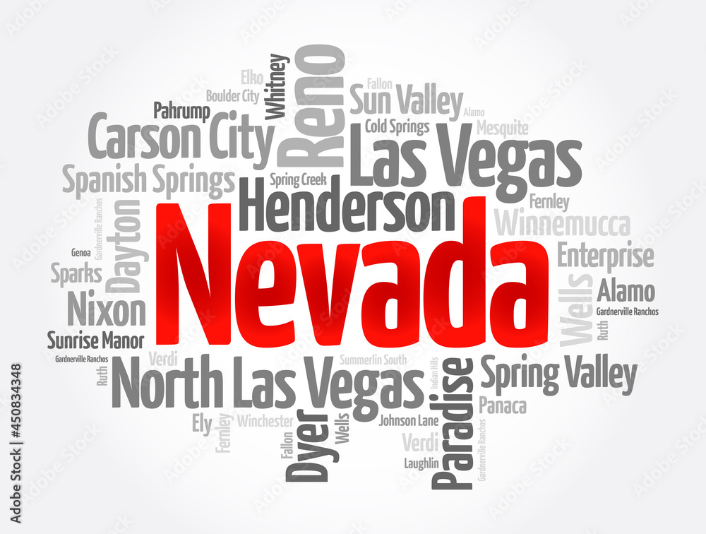List of cities in Nevada USA state, word cloud concept background List of cities in Nevada USA state, word cloud concept background