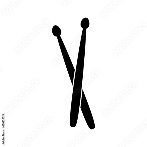 Drum sticks icon. Drummer musical percussion instrument black symbol. Vector illustration isolated on white background.