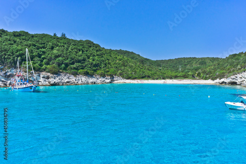 Paxos Island, Beach view from a tourist boat, Greece, Europe