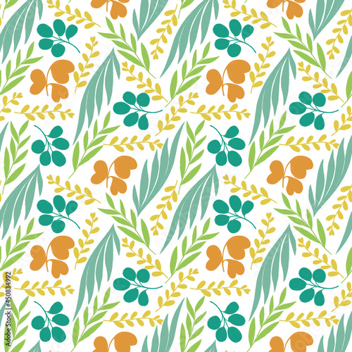 Seamless pattern with a variety of spring twigs and leaves