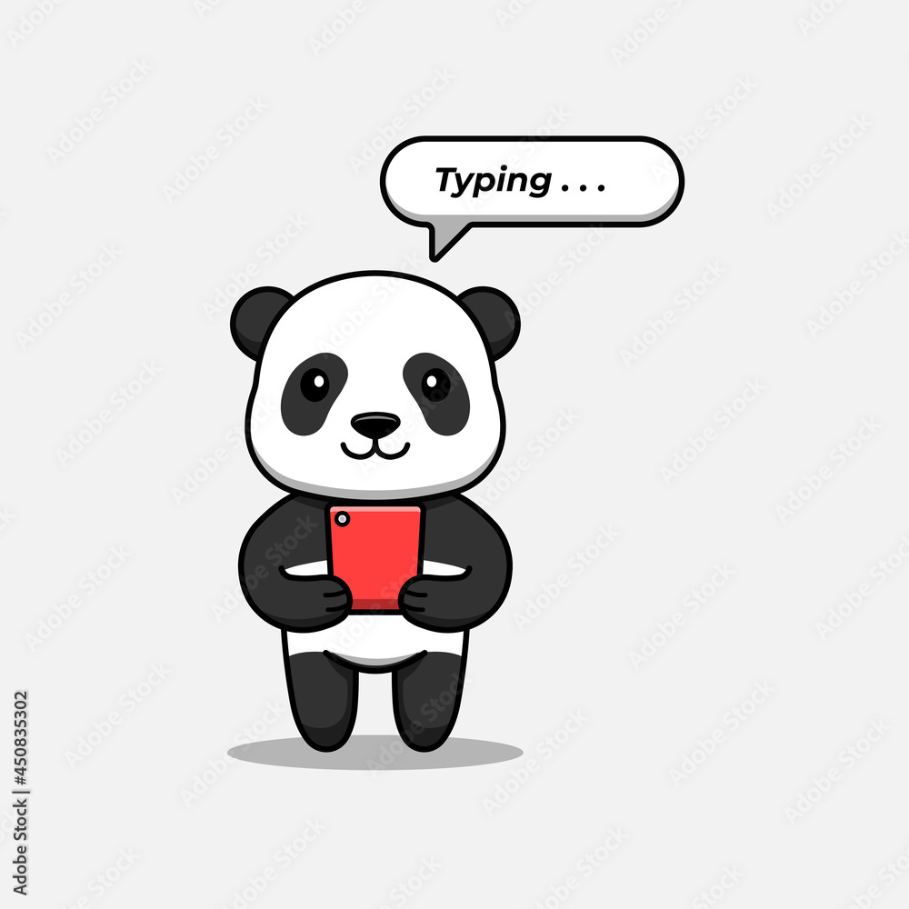 Cute panda typing with smartphone
