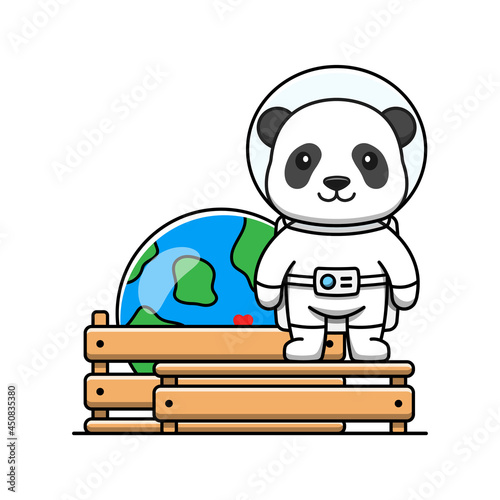 Cute panda with planet earth miniature
