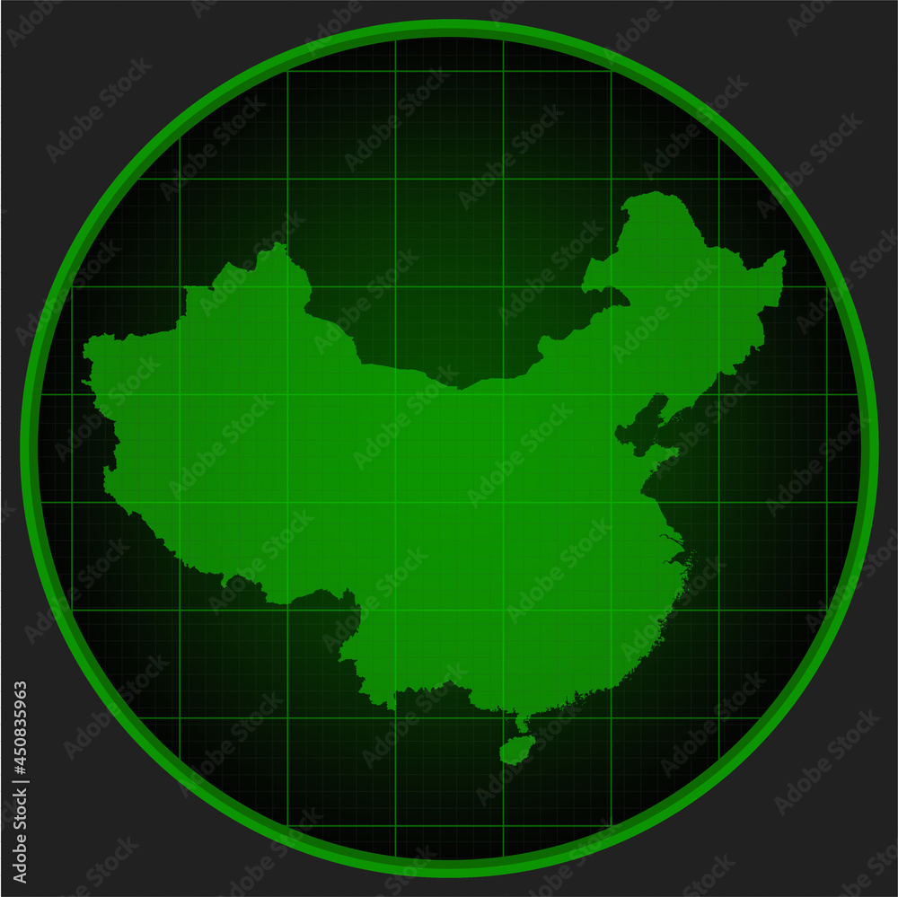 Template vector map outline China on radar