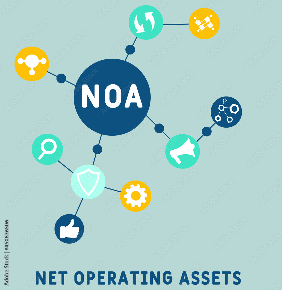 NOA - Net Operating Assets acronym. business concept background. vector illustration concept with keywords and icons. lettering illustration with icons for web banner, flyer, landing NOA - Net Operating Assets acronym. business concept background. vector illustration concept with keywords and icons. lettering illustration with icons for web banner, flyer, landing