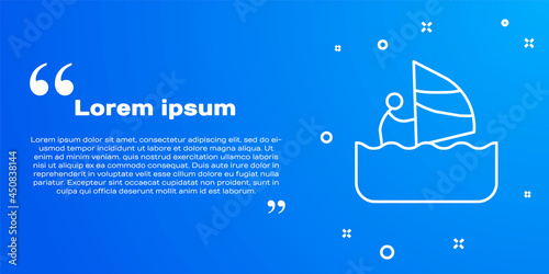 White line Windsurfing icon isolated on blue background. Vector