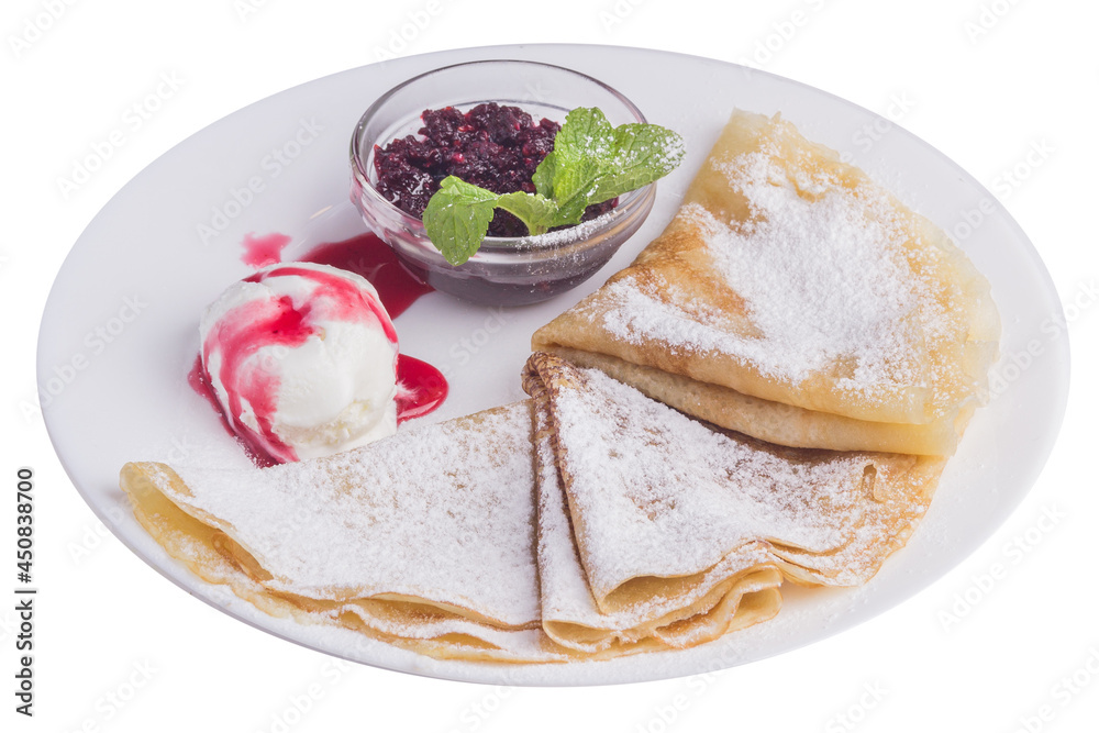pancakes with ice cream and jam with mint pancakes with ice cream and jam with mint
