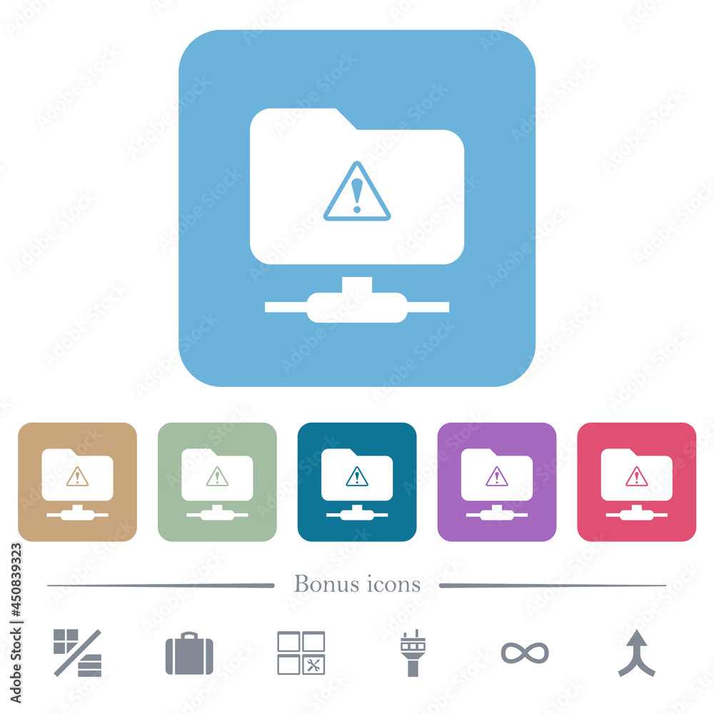 FTP warning flat icons on color rounded square backgrounds