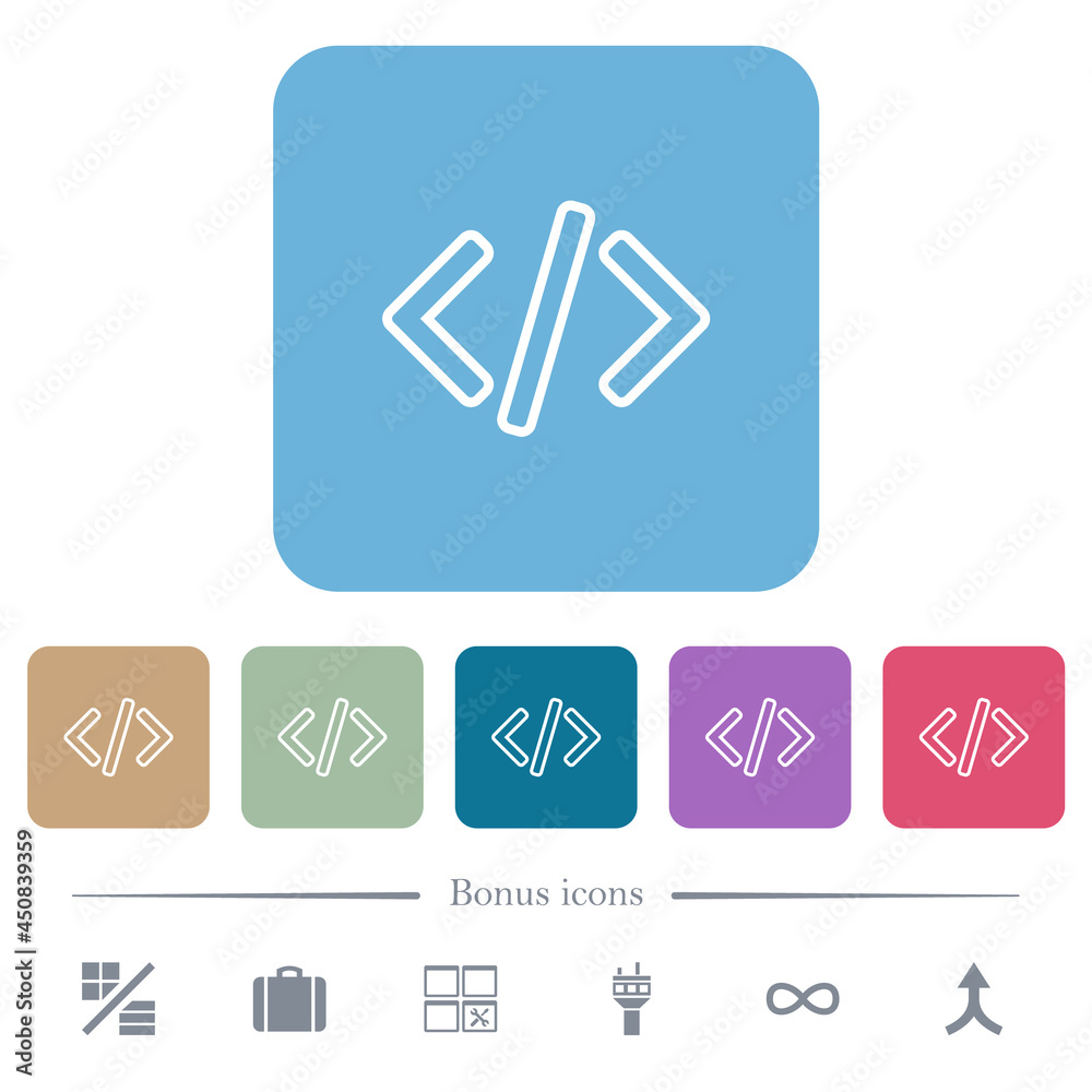 Script code flat icons on color rounded square backgrounds Script code flat icons on color rounded square backgrounds