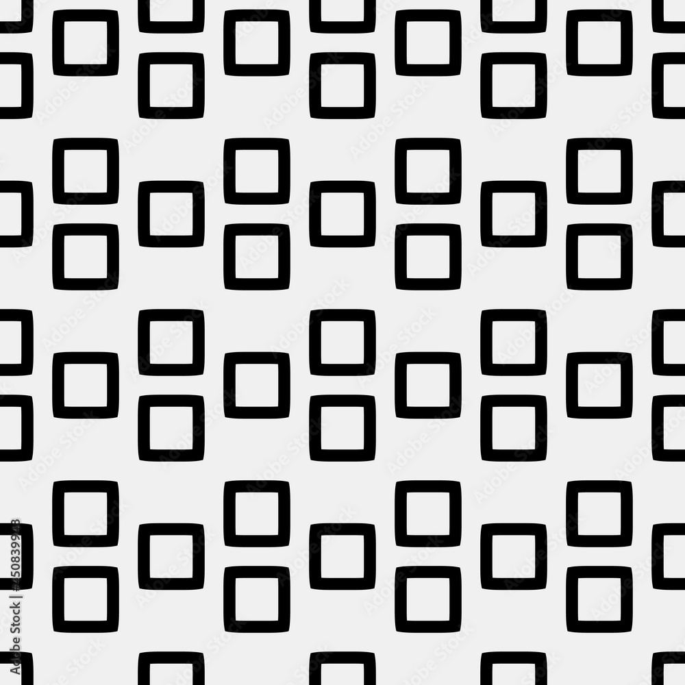 Black empty squares. Vector empty shapes ornament. Seamless squares pattern.
