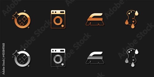 Set Washing dishes, Washer, Brush for cleaning and Sponge icon. Vector