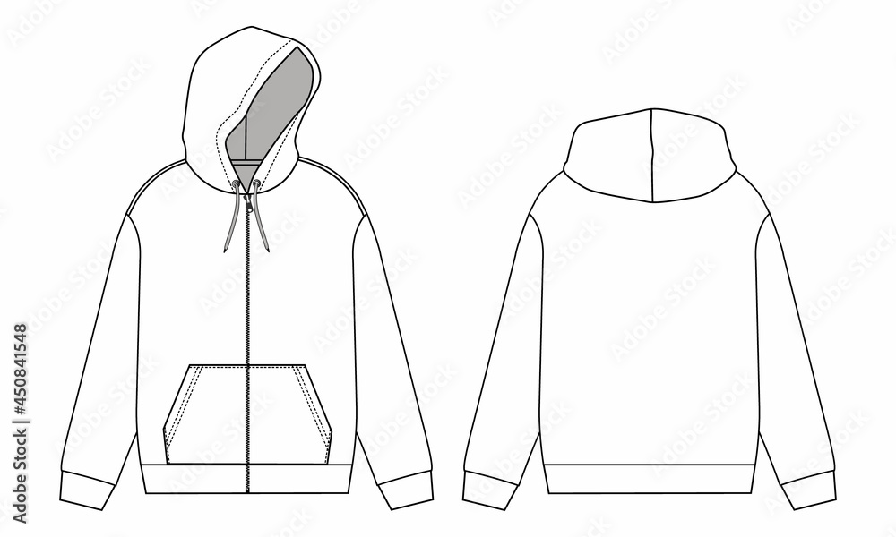 Long sleeve hoodie technical fashion Drawing sketch template front and back  view. apparel dress design vector illustration mock up jacket CAD. Easy  edit and customizable. vector de Stock | Adobe Stock