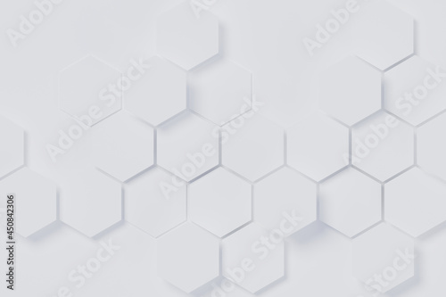 Abstract white hexagonal geometric structure background. Hexagon shapes for technology  digital  hi-tech concept backdrop. 3D rendering