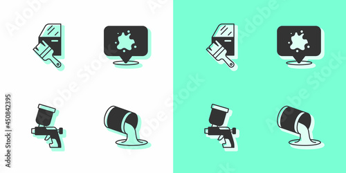 Set Paint bucket, Car painting, spray gun and icon. Vector