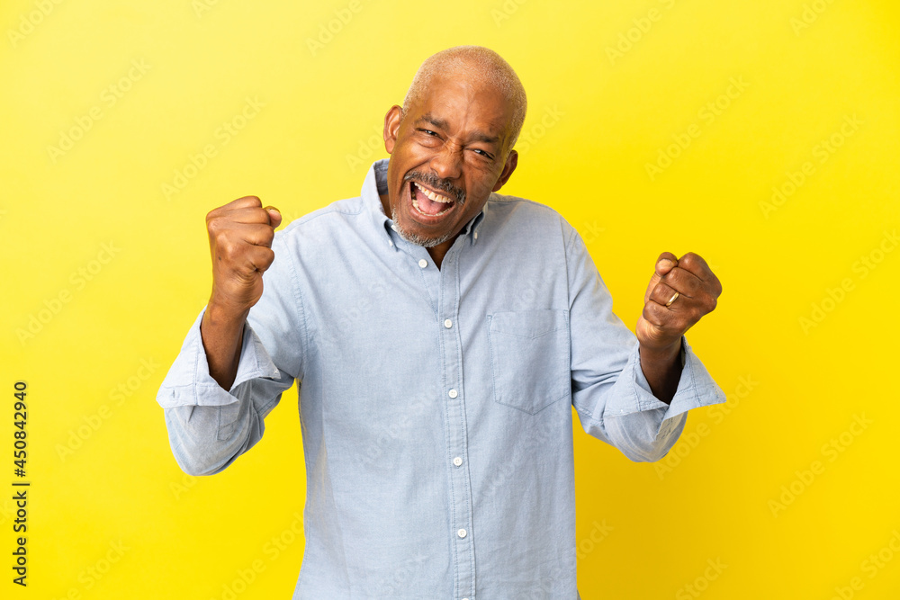 Cuban Senior isolated on yellow background frustrated by a bad situation