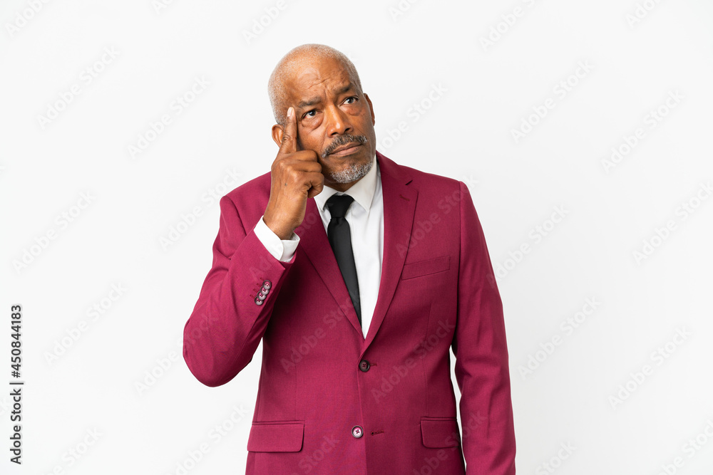Cuban senior isolated on white background thinking an idea Cuban senior isolated on white background thinking an idea