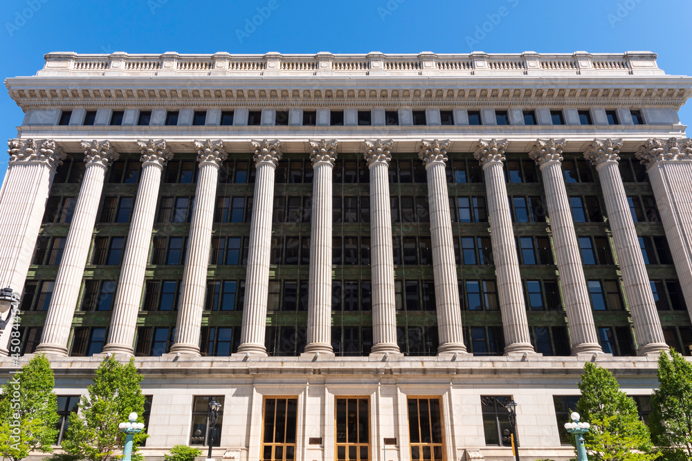 entrance and facade of landmark office building in milwaukee entrance and facade of landmark office building in milwaukee