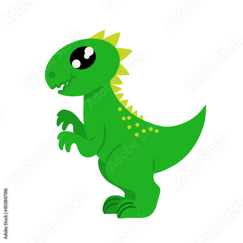 Cute green dinosaur. Design element isolated on white background. Vector illustration for the design of various clothing accessories sites