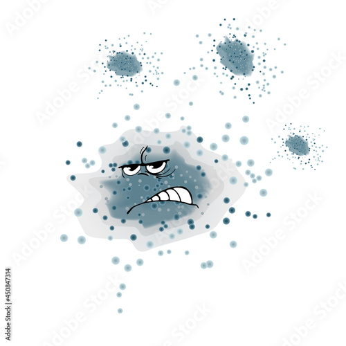 Angry mold isolated on white background. Bacteria, microbes, germs, mould and viruses cartoon characters with funny faces. Pathogen microbes, bacteries and coronavirus with eyes and teeth.Stock vector
