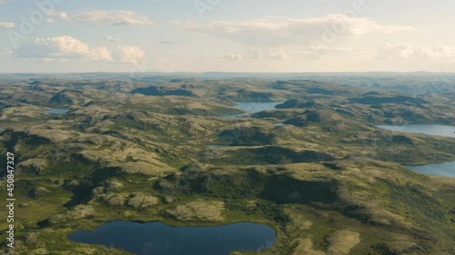 Landscape of Kola peninsula near Teriberka settlement. Aerial view