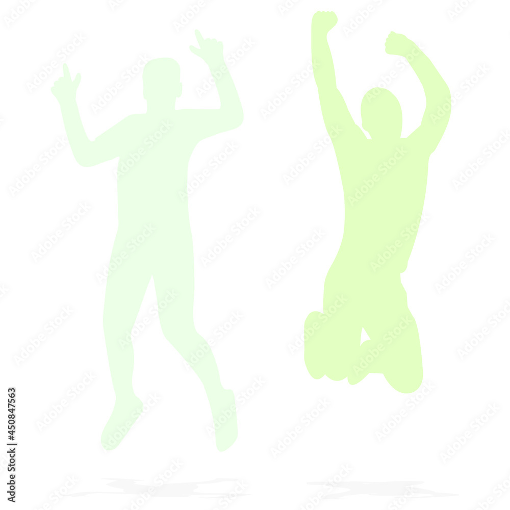Silhouette of people. A couple of people. Jump and hands up. Flat style. Vector image isolated. Great design for any purpose. Vector graphics. Design element.