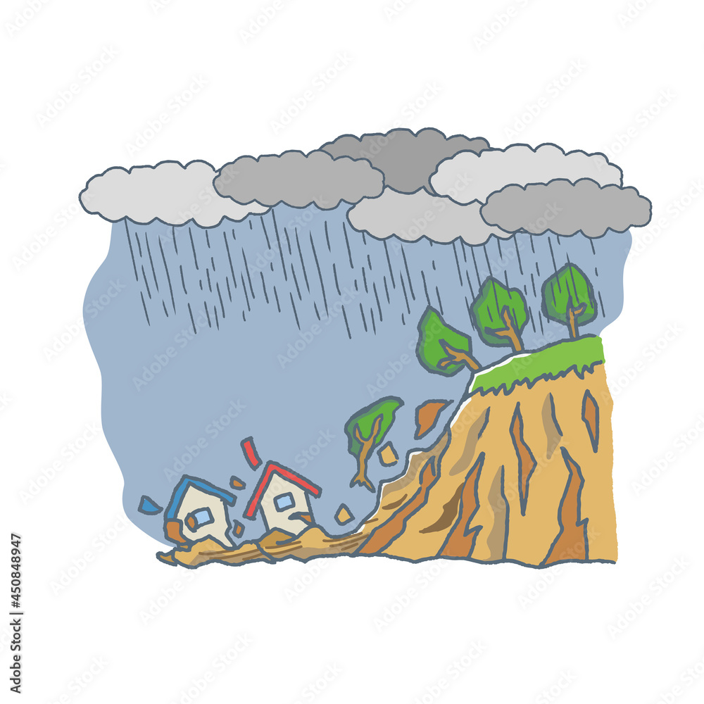 自然災害の土砂崩れがけ崩れイメージイラスト Stock Vector Adobe Stock