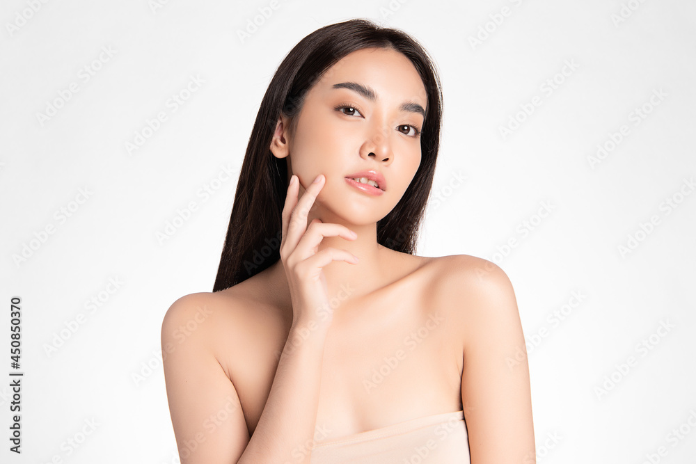 Beautiful young asian woman with clean fresh skin on white background, Face care, Facial treatment, Cosmetology, beauty and spa, Asian women portrait. Beautiful young asian woman with clean fresh skin on white background, Face care, Facial treatment, Cosmetology, beauty and spa, Asian women portrait.
