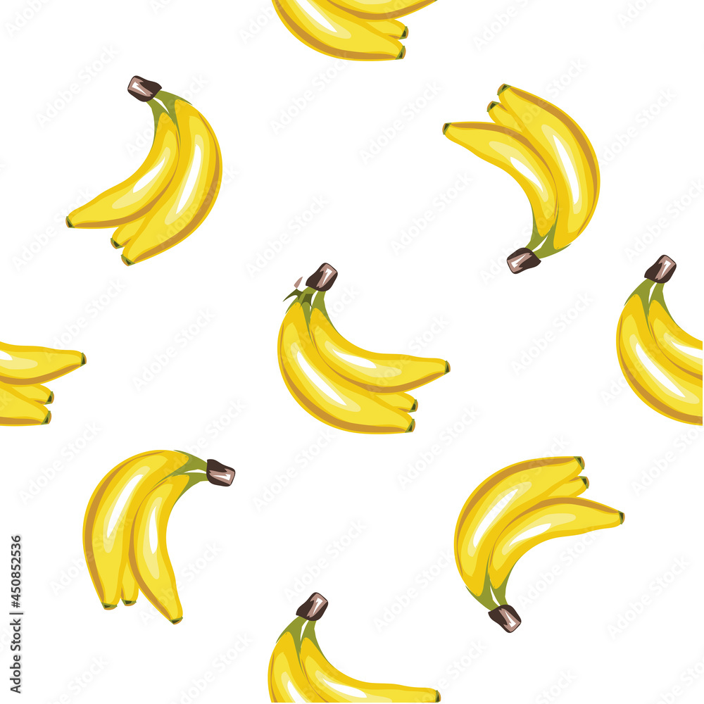 Yellow Banana hand drawn realistic seamless vector pattern