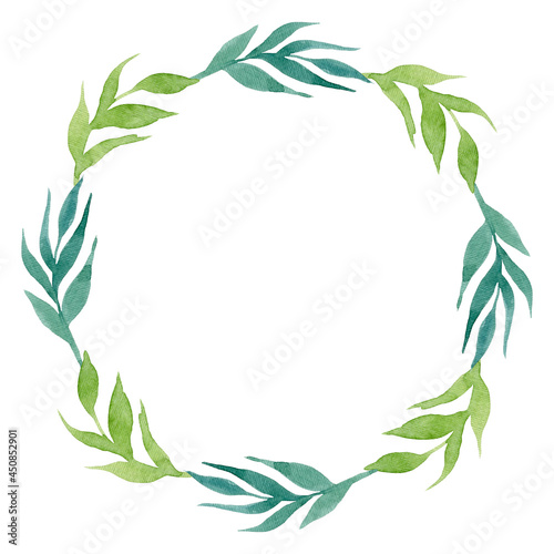 Watercolor seaweed wreath isolated on white background.