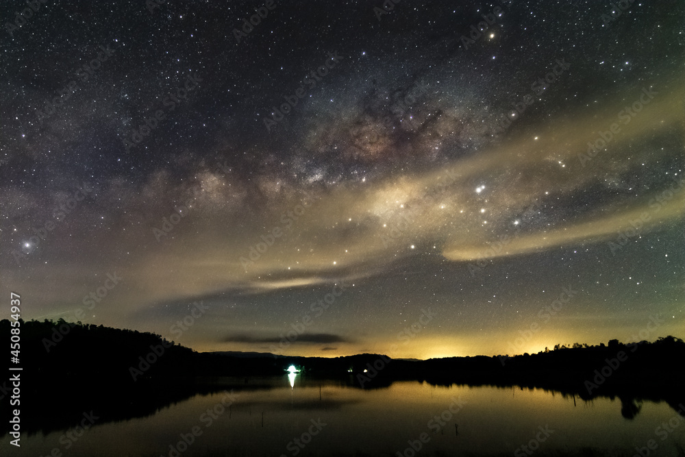 beautiful milky way in the dark night at Thailand