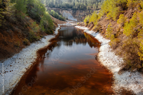 Fototapeta Naklejka Na Ścianę i Meble -  Acid mine drainage at site of abandoned copper mine, Cyprus