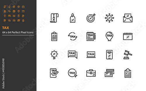 set of tax line icons, vat, fee, business, loan, finance