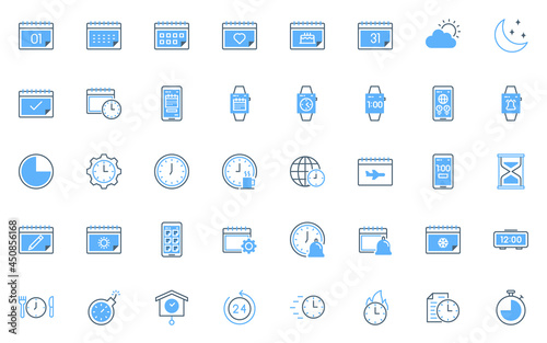 set of time and calendar icons  schedule  clock  date  alarm