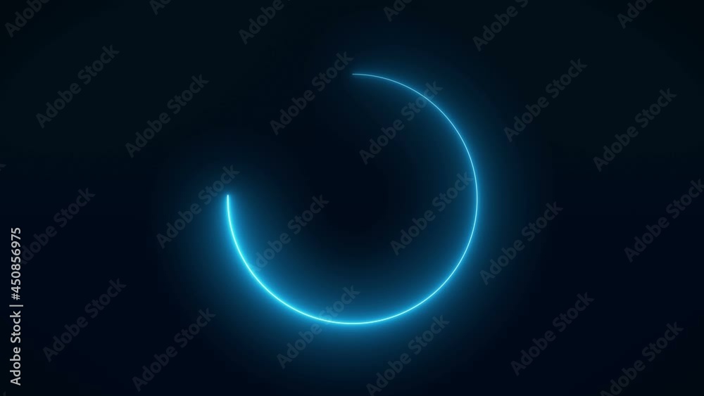Video animation of a modern, glowing preloader and a circular bar for the loading progress in blue - abstract background - seamless loop
