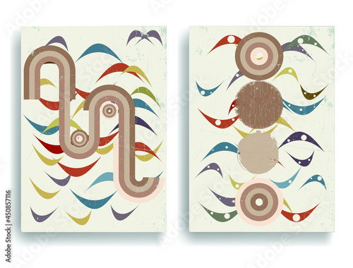 Vintage poster with mid century modern design elements . Wall art , home deco . Vector abstract shape.