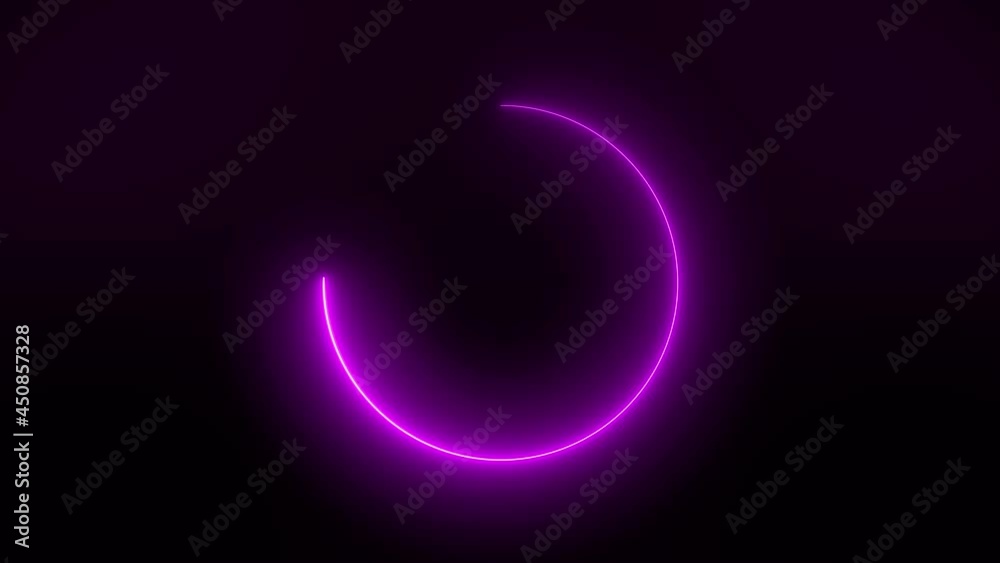 Video animation of a modern, glowing preloader and a circular bar for the loading progress in green and magenta - abstract background - seamless loop