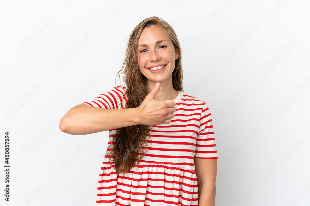 Young caucasian woman isolated on white background giving a thumbs up gesture Young caucasian woman isolated on white background giving a thumbs up gesture